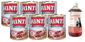 Rinti Kennerfleisch mokré krmivo pre psov - teľacie 6x800g + LAB V Lososový olej pre psov a mačky 1000ml