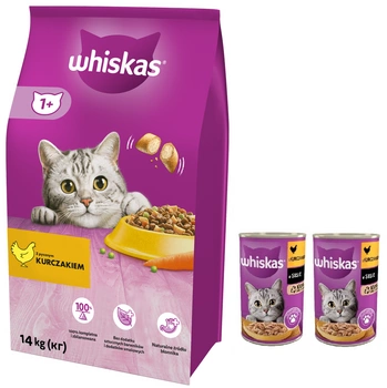 Whiskas s kuracím mäsom 14 kg + 2xWHISKAS Adult 400g