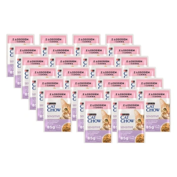 CAT CHOW Sensitive krmivo pre mačky s lososom a cuketou v omáčke 26x85g