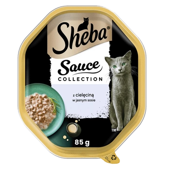 SHEBA Sauce Collection 85g miska – kompletné mokré krmivo pre dospelé mačky, kúsky s teľacím mäsom, v saláme