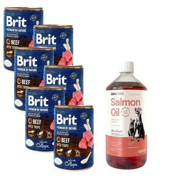 Brit Premium by Nature Beef with Tripes 6x400 g & LAB V Lososový olej pre psy a mačky 1000ml