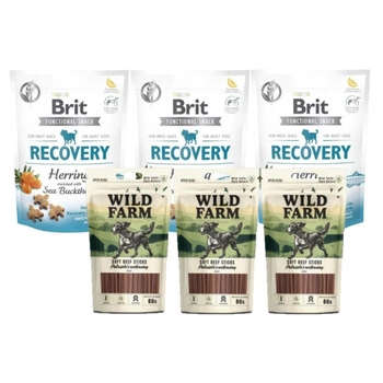 Brit care dog functional snack recovery herring 3x150g & WILD FARM hovädzie tyčinky 3x80g psie maškrty