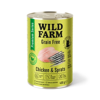 WILD FARM Prémiové bezobilné kuracie mäso a šproty 400 g - krmivo pre mačky bez obilnín