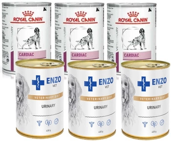 ROYAL CANIN Cardiac 3x410g & ENZO VET Urinary per malattie delle vie urinarie con pollo per cani 3x400g