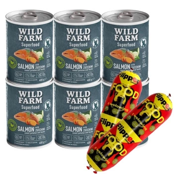 Wild Farm Superfood Salmon 6x400g krmivo pre psov bez obilnín & DOLINA NOTECI FLIPPER Klasické s hovädzím mäsom pre psov 2x900g