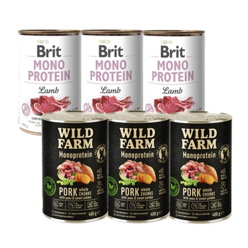 BRIT MONO PROTEIN LAMB 3x400g + Wild Farm Monoprotein Bravčové 3x400g