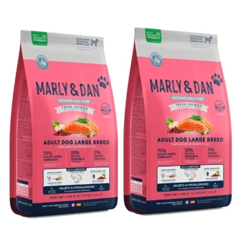 Marly & Dan Dospelí psi veľkých plemien s čerstvým lososom Holistické a hypoalergénne suché krmivo 2x4 kg