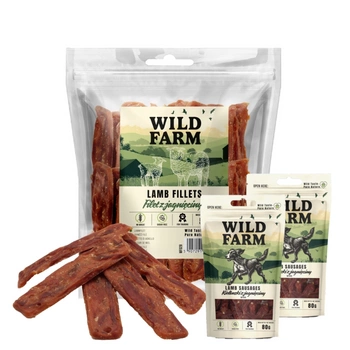 WILD FARM jahňacie filet 500g pre psa & WILD FARM králičie prúžky 2x80g psia maškrta