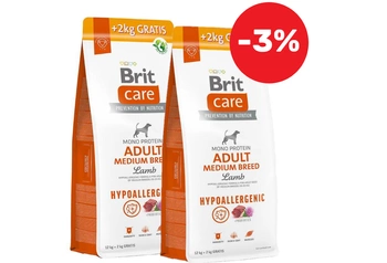 BRIT CARE Dog Hypoallergenic Adult Medium Breed Lamb 2x12kg+2kg -3%