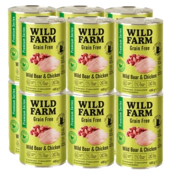 WILD FARM Prémiové krmivo pre mačky s diviakom a kuracím mäsom bez obilnín 12x400 g - bezobilné krmivo pre mačky