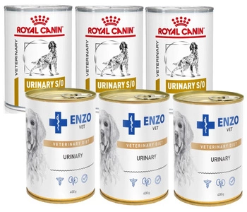 Royal Canin Veterinary Health Nutrition Dog Urinary S/O Can 3x410 g & ENZO VET Urinary per malattie delle vie urinarie con pollo per cani 3x400g