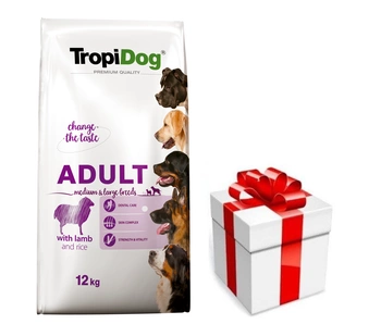 TropiDog Premium Adult MEDIUM & LARGE BREEDS - s jahňacím mäsom a ryžou 12kg + prekvapenie pre vášho psa ZDARMA