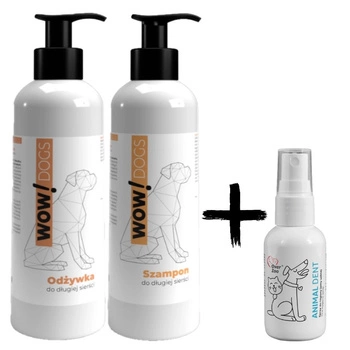 WOW! DOGS Šampón +& kondicionér na dlhé vlasy 250 ml + Zubná pasta pre zvieratá 50 ml ZADARMO!