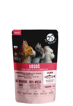 PetRepublic jemne nakrájané kúsky v jemnej omáčke losos 12x100g pre mačky