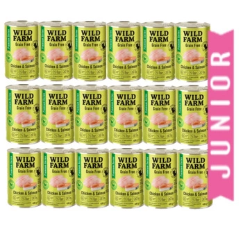 WILD FARM Prémiové kuracie a lososové krmivo bez obilnín 18x400 g - krmivo bez obilnín pre mačiatka