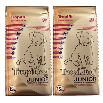 TROPIDOG Super Premium junior stredné a veľké plemená moriak, losos a vajcia 2x15kg