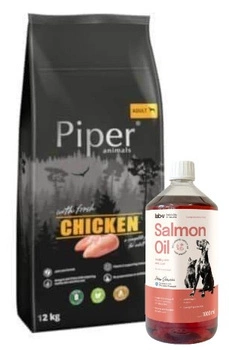DOLINA NOTECI Piper Animals s kuracím mäsom 12kg & LAB V Lososový olej pre psov a mačky 1000ml