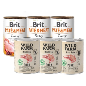 BRIT PATE & MEAT TURKEY 3x800g + WILD FARM Pate Pork 3x800g
