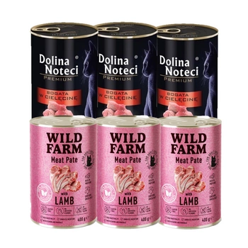 Dolina Noteci Premium pre mačky s vysokým obsahom kačacieho mäsa 3x400g + WILD FARM Pate Lamb 3x400g