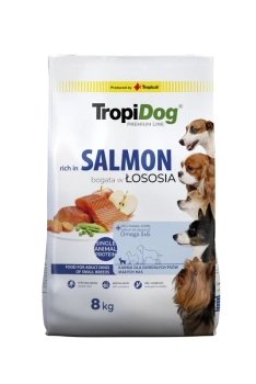 TropiDog Premium Adult SMALL BREEDS - bohatý na lososa, s ryžou 8kg