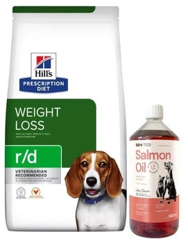 HILL'S PD Prescription Diet Canine r/d 10kg & LAB V Lososový olej pre psov a mačky 1000ml
