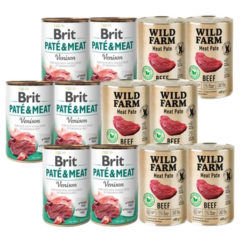BRIT PATE & MEAT VENISON 6x400g + Wild Farm Pate Beef 6x400g