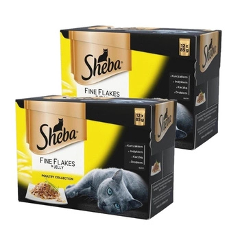 SHEBA sáčok 2x(12x85g) Delikatesa v želé - príchute hydiny - vlhké krmivo pre mačky v želé (s kuracím, morčacím, kačacím, hydinovým mäsom)