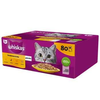WHISKAS Adult sáčok 80 x 85 g Hydinové kúsky - vlhké krmivo pre dospelé mačky v želé (kúsky s: kuracím, kačacím, hydinovým, morčacím mäsom)