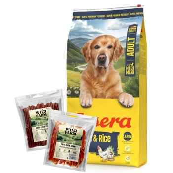 JOSERA Medi/Maxi Kuracie & Ryža 12,5 kg & WILD FARM 2x500g maškrty pre psov