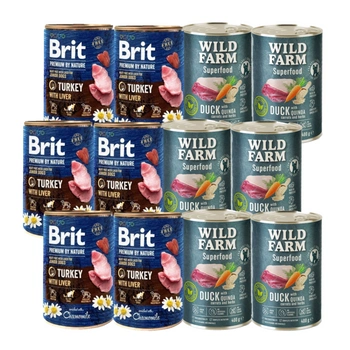 Brit Premium by Nature Junior Morčacie s pečeňou 6x400g + Kačacie superfood z divokej farmy 6x400g