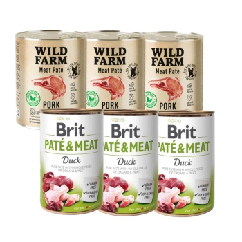 BRIT PATE & MEAT DUCK 3x800g + WILD FARM BRAVČOVÁ PAŠTETA 3x800g