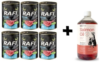 RAFI dospelá mačka sterilizovaná jahňacinou 6x400g + LAB V Lososový olej pre psov a mačky 1000ml