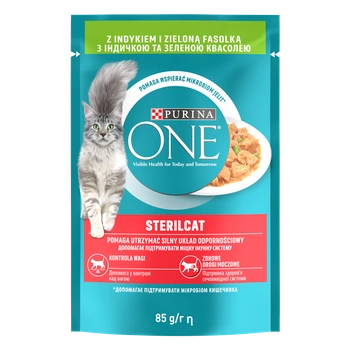 Purina One Sterilcat s morčacím mäsom a zelenou fazuľkou 85g