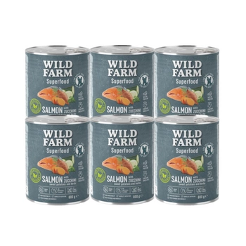 WILD FARM Superfood Salmon (losos s cuketou, sladkým zemiakom a bylinkami) 6x800g krmivo pre psov bez obilnín