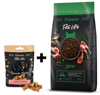 FITMIN Cat For Life Adult Lamb 8kg + Fitmin For Life Sušienky pre psov a mačky 50 g mix príchutí Zadarmo!