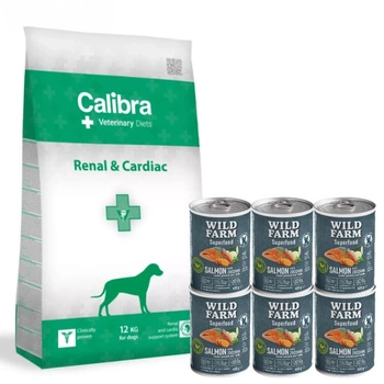 Calibra Veterinary Diets Dog Renal Cardiac 12kg & WILD FARM Superfood Losos 6x400g krmivo pre psov bez obilnín