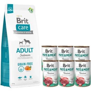 BRIT CARE Grain-free Adult Salmon 12kg + BRIT PATE & MEAT VENISON 6x400g