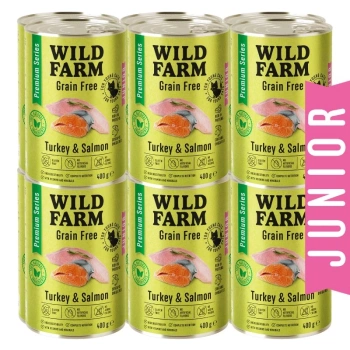 WILD FARM Prémiové krmivo pre mačiatka s morčacím mäsom a lososom bez obilnín 12x400 g - bezobilné krmivo pre mačiatka