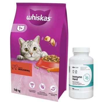 Whiskas Adult s hovädzím mäsom 14 kg & LAB-V Immuno Hard 90 kapsúl