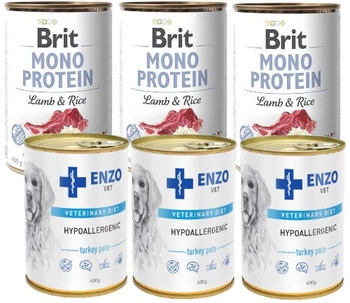 BRIT MONO PROTEIN LAMB & BROWN RICE 3x400g & ENZO VET Hypoalergénne hypoalergénne krmivo s morkou pre psov 3x400g
