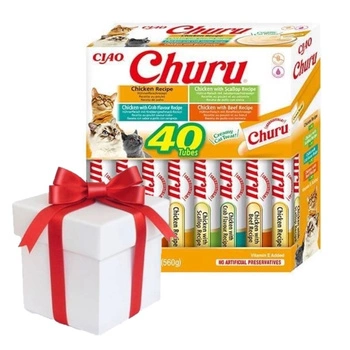 INABA Churu pre mačky - zmes príchutí s kuracím mäsom 40x14g + Prekvapenie pre mačku ZADARMO!