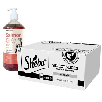 SHEBA Selection Select Slices Poultry Flavors kapsičky 120x85 g - kompletné mokré krmivo pre dospelé mačky, v omáčke & LAB V Lososový olej 1000ml