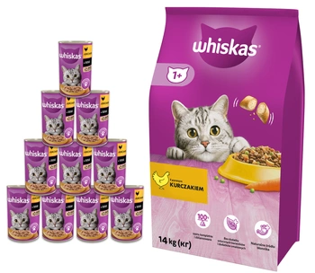 Whiskas s kuracím mäsom 14 kg + 10xWHISKAS Adult 400g