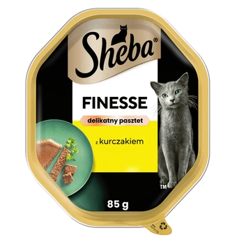 SHEBA Finesse 85g platnička – kompletné mokré krmivo pre dospelé mačky, s kuracím mäsom, v paštéte