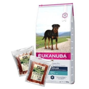 EUKANUBA Adult Rottweiler 12kg & WILD FARM 2x500g psie maškrty