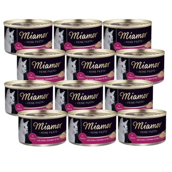Miamor Feine Filets in želé - mokré krmivo pre mačky s kuracím mäsom, šunkou a ryžou 12x100g konzerva