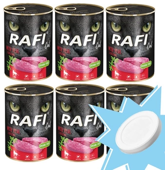 RAFI Cat Adult z cielęciną 6x400g + Veko na 400g plechovku ZADARMO!