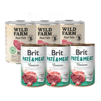 BRIT PATE & MEAT VENISON 3x800g + WILD FARM Pate Beef 3x800g