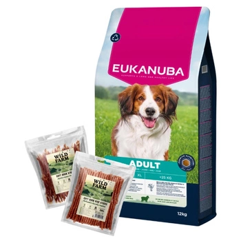 EUKANUBA Adult Small&Medium Breed Lamb & Rice 12kg & WILD FARM 2x500g psie maškrty