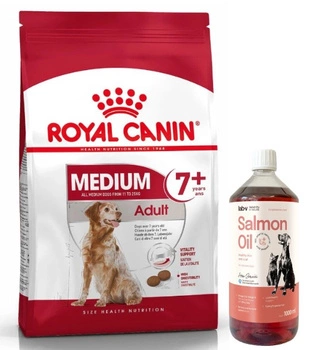 ROYAL CANIN Medium Adult 7+ 15kg + LAB V Lososový olej pre psov a mačky 1000ml